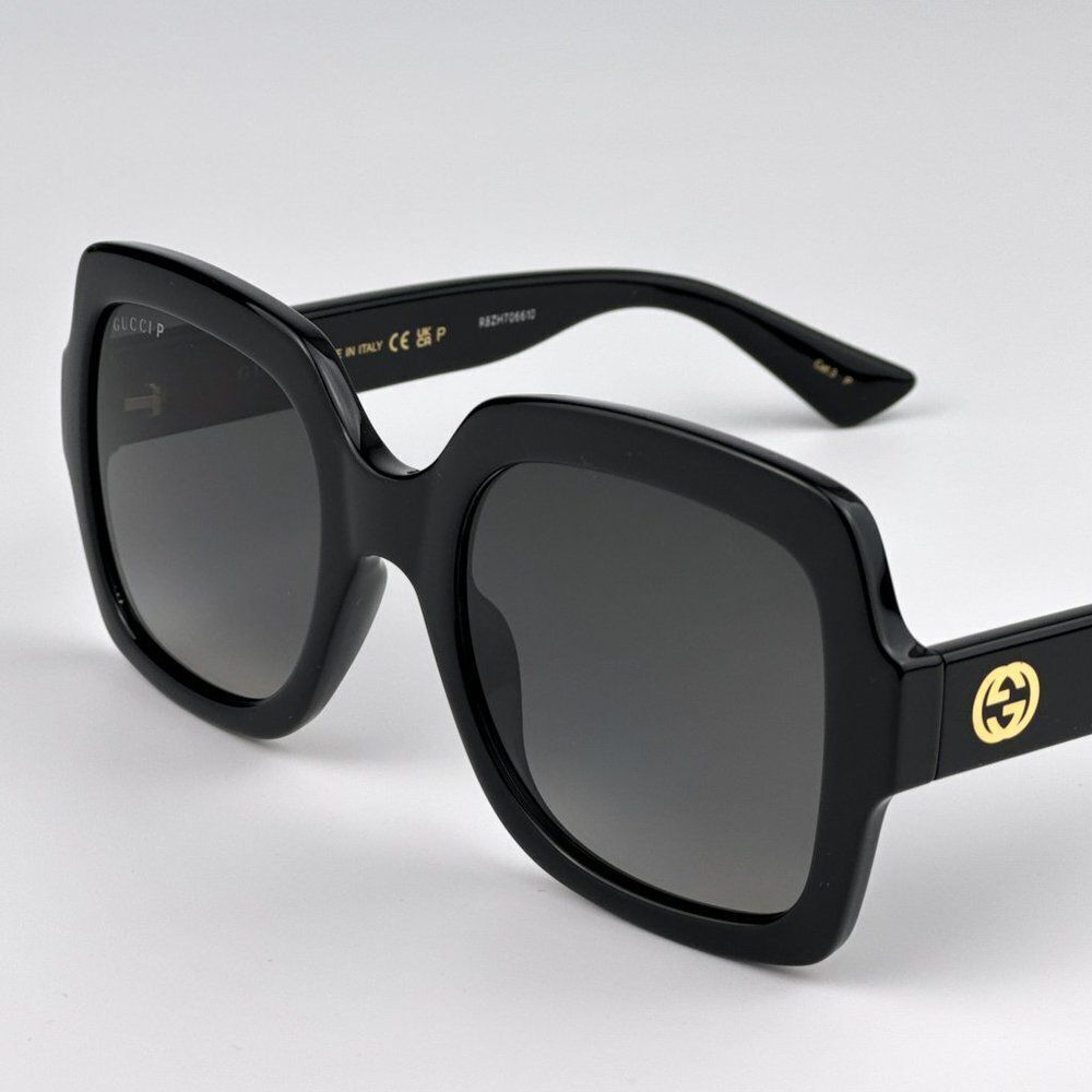 NEW Gucci GG1337S 002 Shiny Black Gradient Gray Polarized Square Women Sunglasse - Picture 9 of 13